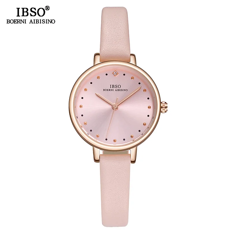 Бренд IBSO, роскошные женские кварцевые часы с кожаным ремешком, Montre Femme, модные женские наручные часы, женские часы - Цвет: Розовый