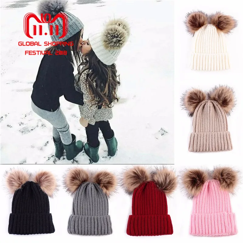 Puseky двойные шариковые вязаные детские шапочки для мальчиков и девочек вязаная