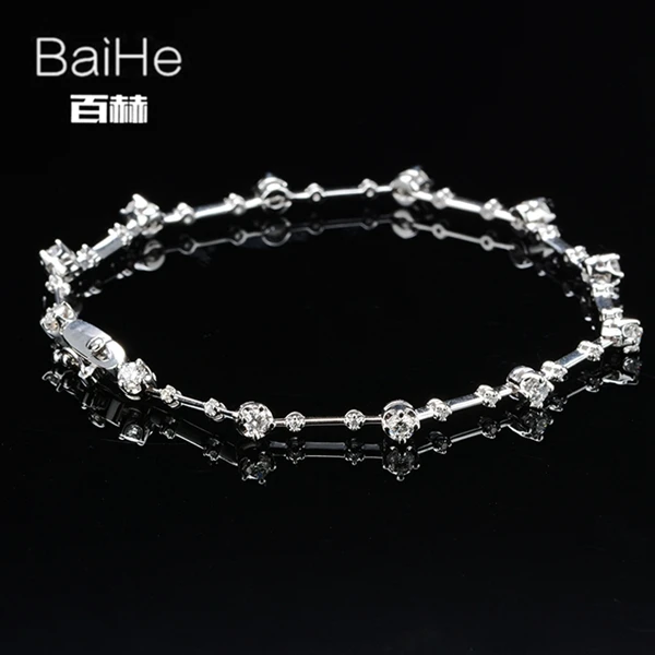 White Gold BAIHE Solid 14K желтое золото 1CT Сертифицированный H/SI натуральные бриллианты свадебные женские модные ювелирные изделия Уникальный Подарочный браслет - Цвет камня: White Gold
