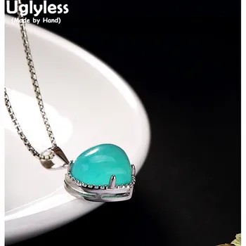 

Uglyless Real 925 Sterling Silver Heart Pendants Necklaces without Chain Natural Amazonite Gemstone Jewelry Handmade Fine Bijoux