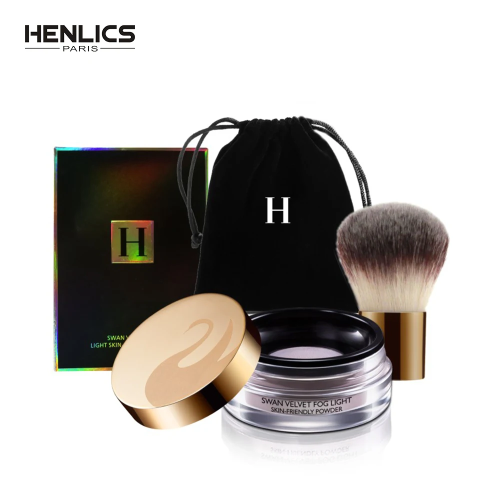 HENLICS 24 Hour Long Lasting Velvet Loose Powder Concealer with Makeup Brush 2pcs/lot Oil-control Loose Mineral Makeup Powder