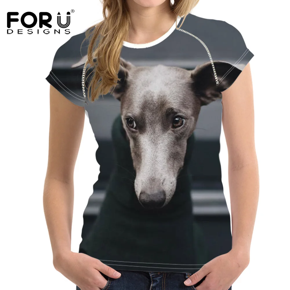 FORUDESIGNS/милые темно серые Итальянские женские футболки с принтом борзая в виде