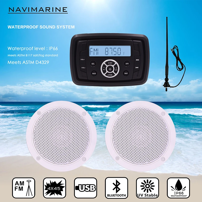 Marine media center Square Boat Radio BT Receiver UTV Car Speakers Antenna