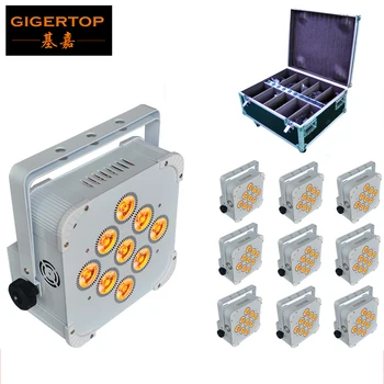

10pcs/lot 9x18W RGBWA UV 6IN1 Flat Led Par Light Aluminum White Housing Battery DMX512 Wireless PCB Receiver 2.4G Flight Case