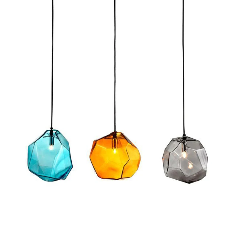 Modern Colorful Hanging Glass Pendant Light Yellow Grey Blue Glass Shade Iceberg Pendant Lamp Fancy Glass Home Lighting Decor For Restaurant   (4)