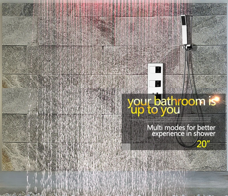 Large Ducha Shower System Thermostatic Mixer 20 Inch Led Mist Rain Shower 3 Ways Head Ceiling Shower Panel Handheld Shower Sets (15)