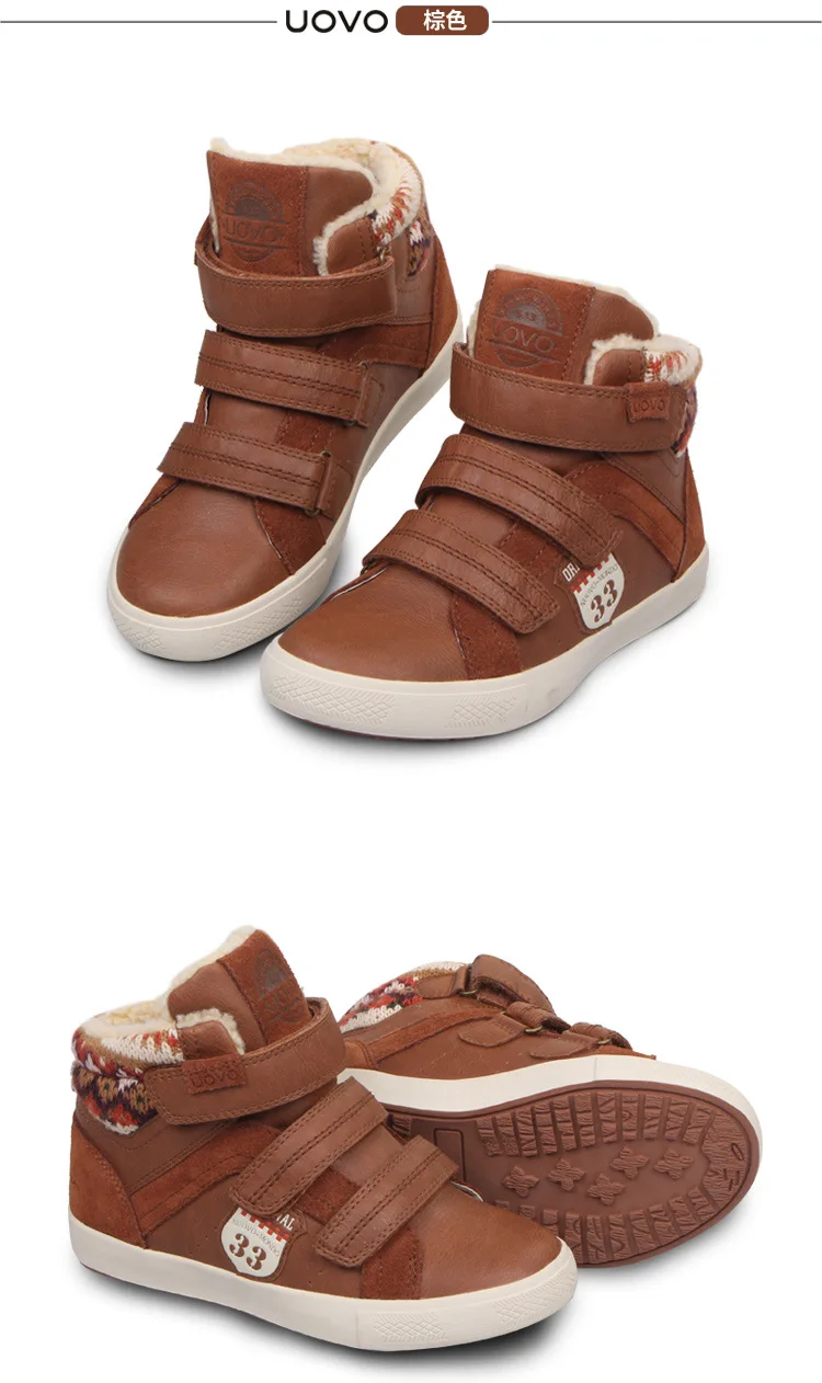 UOVO/зимние ботинки для мальчиков; детская обувь из натуральной кожи; модные детские кроссовки; теплые удобные ботильоны для мальчиков; Размеры 30-36