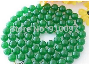 

>50" 14mm naturel round green jade bead necklace