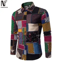 Этническая Стиль для мужчин рубашки для мальчиков с длинным рукавом Мужской Винтаж печати Блузка фестиваль повседневное Blusa Модные