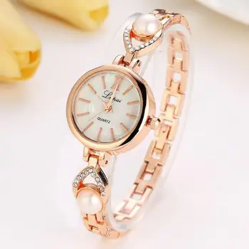 

Lvpai Fashion Ladies Round Dial Quartz Watch Casual Elegant Women Pearl Rhinestone Decor Alloy Strap Analog Wristwatch Gift