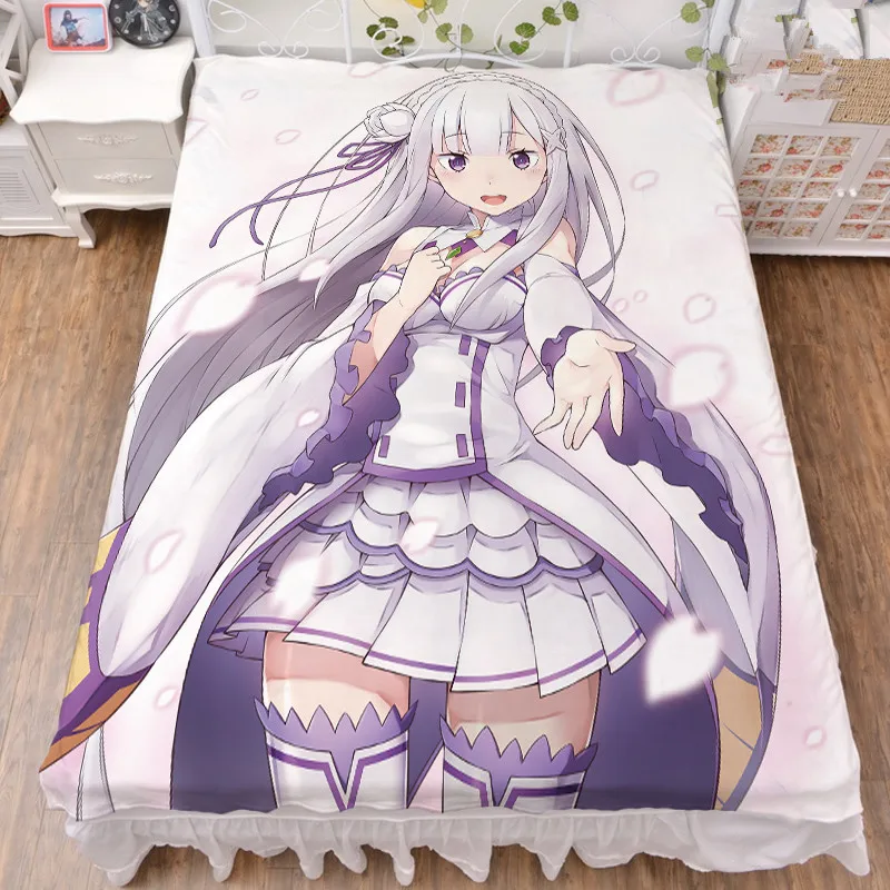 Новое обновление аниме Re Zero Hajimeru Isekai Seikatsu сексуальная девушка персонаж Эмилия кровать из молочного волокна простыня и фланелевое одеяло 150x200 - Цвет: 14