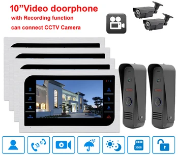 

10''Touch Key Video Door Phone Intercom System with Recording&Picture Memory Can Support 2 Pcs CCTV Camera&Alarm Built-in Power