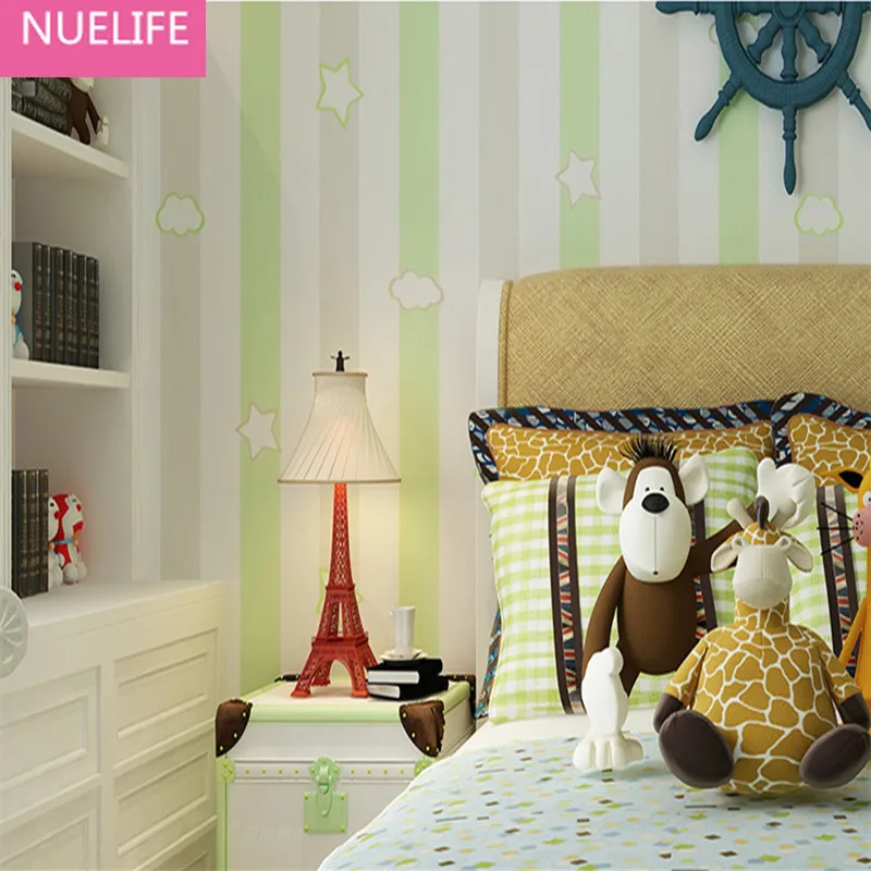 

0.53x10 Meter Nonwovens Kids Room Wallpapers Men Girls Blue Vertical Striped Butterfly Patterns Living Room Wallpapers