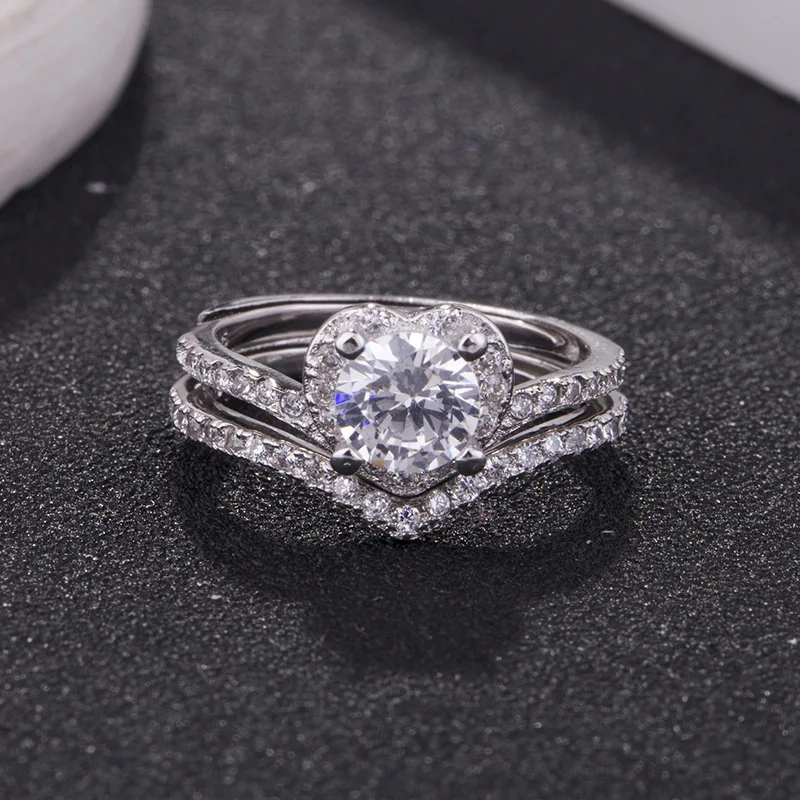 

Heart Luxury Female White Bridal Wedding Ring Set Fashion 925 Sterling Silver Jewelry Promise CZ Stone Engagement Rings Women