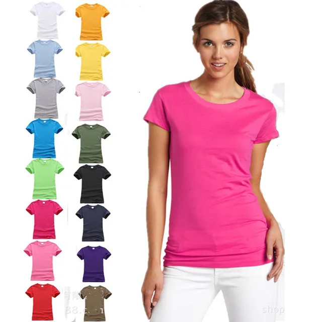 76000L Natural Solid Color 100 180g Cotton O Neck Women Casual T Shirts Short Sleeve Plain Tops