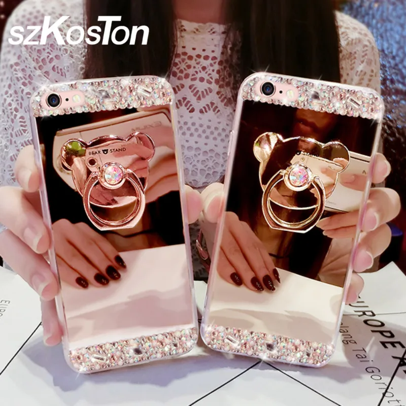 

Full Protection Diamond Rhinestone Case For iPhone 6 6S 7 7 8 plus Shell For iPhone 5 5s 6 6s 7 8 X Case Ring Strap Case Cover