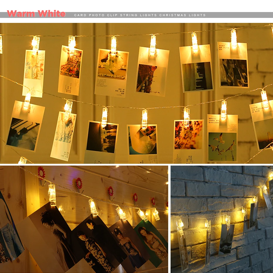 

1.3m/2.8m/5m Card Pictures Photos Clips Pegs Bright LED String Light Battery Power Indoor Home Party Festival Wedding Decor