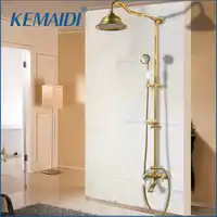 KEMAIDI Antique Brass Shower Bath Faucet Sets Wall Mounted EXposed 8" Rainfall Shower Mixers with Sliding Soap Dish / Handshower