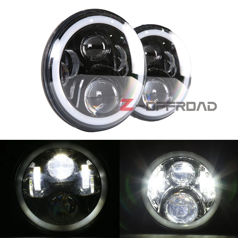 

For Land Rover 90/110 Defender 200 Tdi headlamp light 7" LED H4 Headlight projector with white halo Amber turn signal light