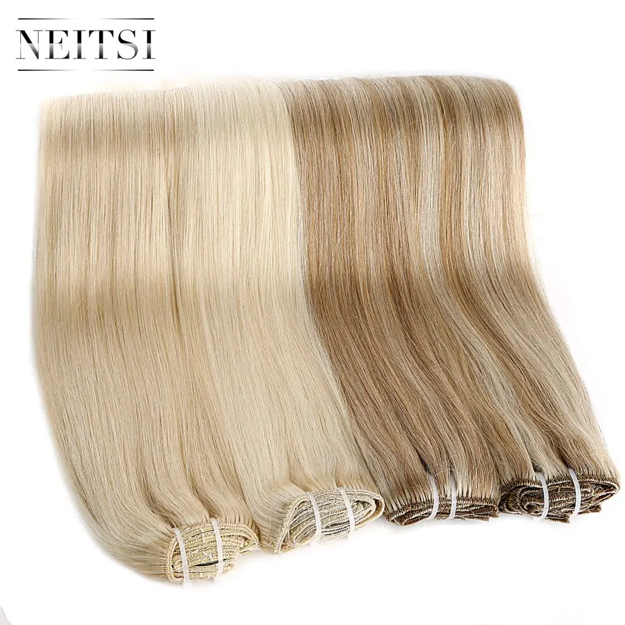 Neitsi Brazilian Straight Clip In Hair Full Head 100% Human Hair Extensions 20" 100g 7pcs 16 clips 10 Colors