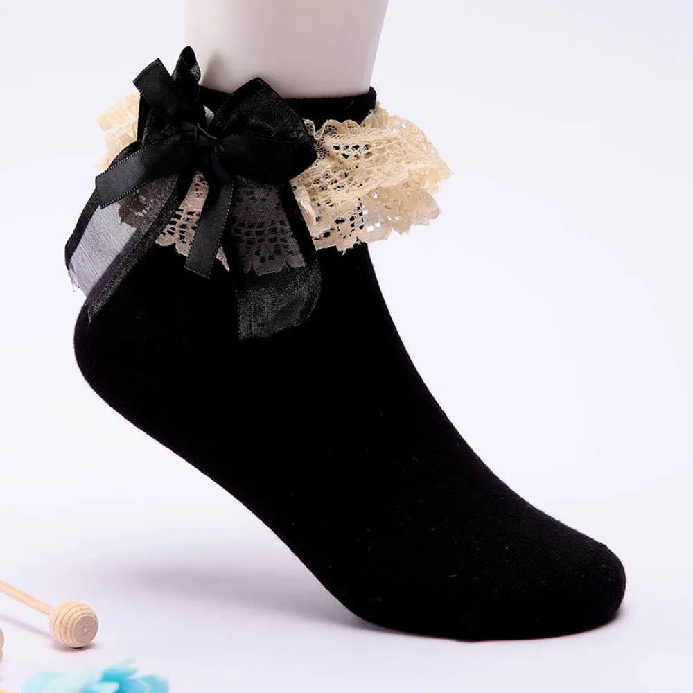 Детские носки для девочек, кружевные хлопковые носки-тапочки с бантом для маленьких девочек 24 мес.-12 лет, детские носки, носки принцессы, всесезонные 1030