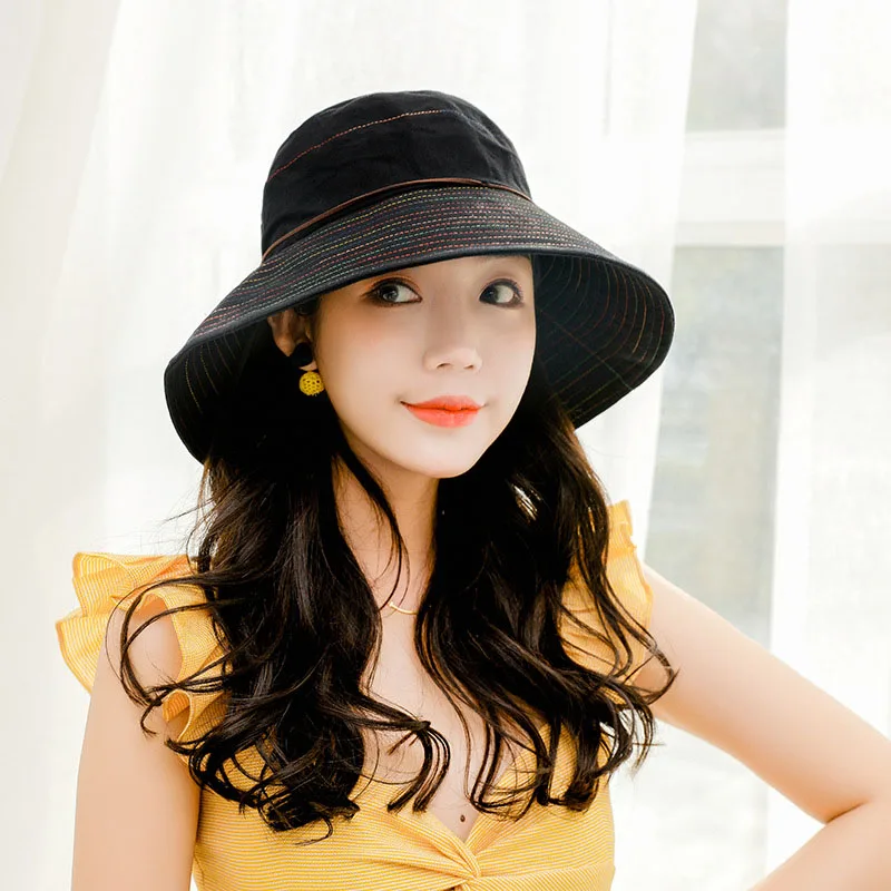 Women Bucket Hat Widen Brim Sun Protective Foldable Casual Cap for Outdoor H9