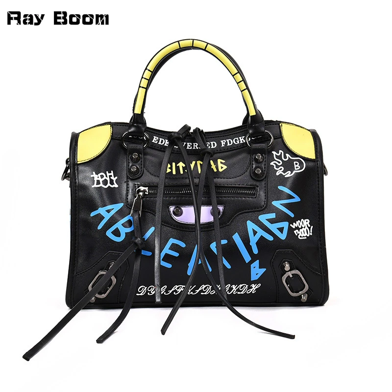 

Ray Boom Brand Design Panelled Women Handbags Fashion Trend Graffiti Girl Shoulder Bags High Quality PU Leather Feminina Bags