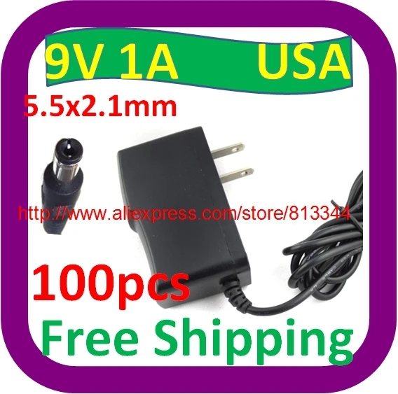 Frete Grátis V-240 v Conversor Adaptador dc 9 1a – 1000ma Tamanho 5.5mm x 2.1mm 10 w Poder Carregador Fonte Eua Plugue 100 Pcs ac