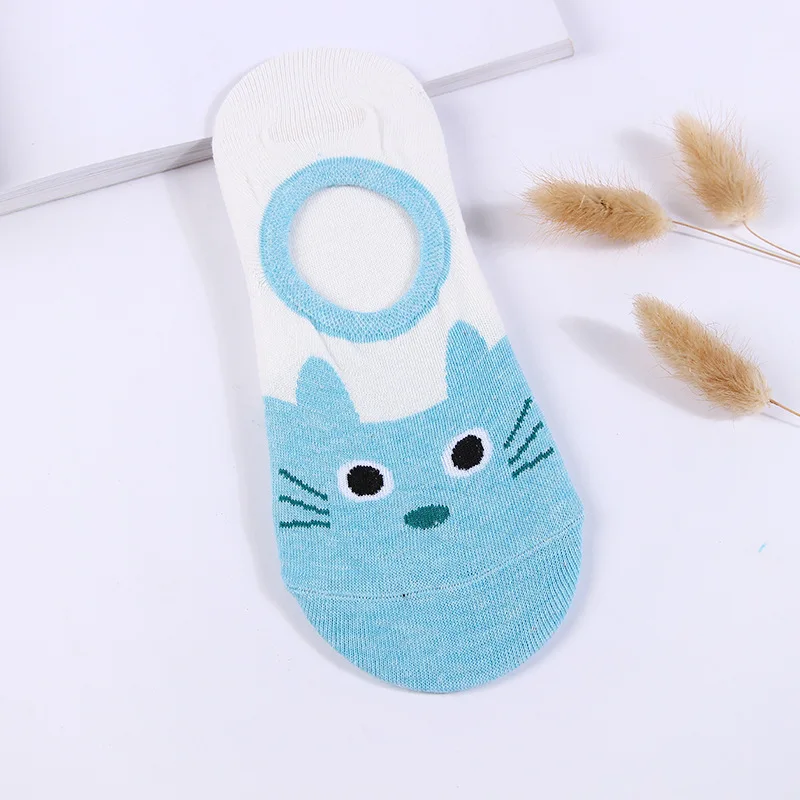 Cat Lake Blue 5 пар/лот, весенне-летняя одежда милая форма сердца, хлопковые Низкие ботильоны, тапочки, закрывающие носок для женщин, удобные носки для девочек - Цвет: Cat Lake Blue