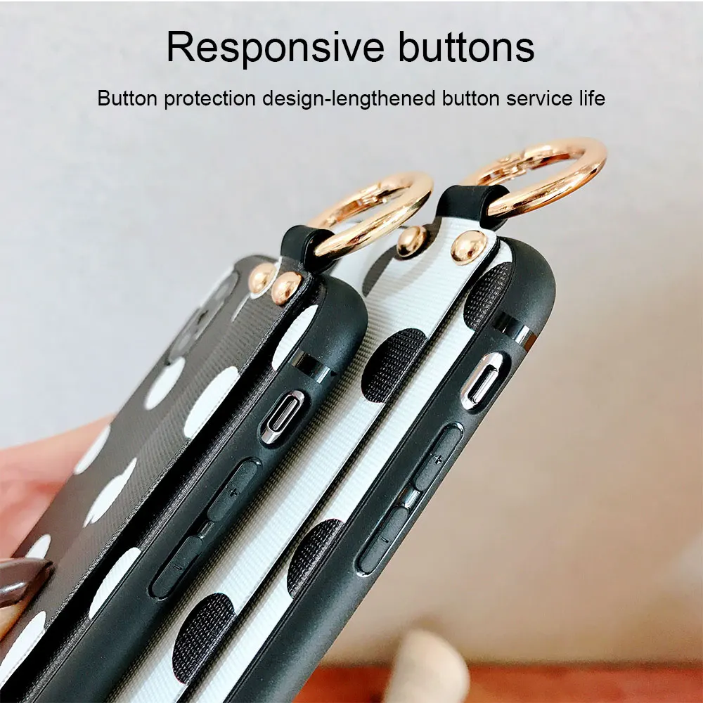 Ascromy For iPhone XS Max Case Wrist Strap Cartoon Cat Wave Point Cover For iPhone X S XR 8 Plus 7 6 6S Coque Phone Accessories (2)
