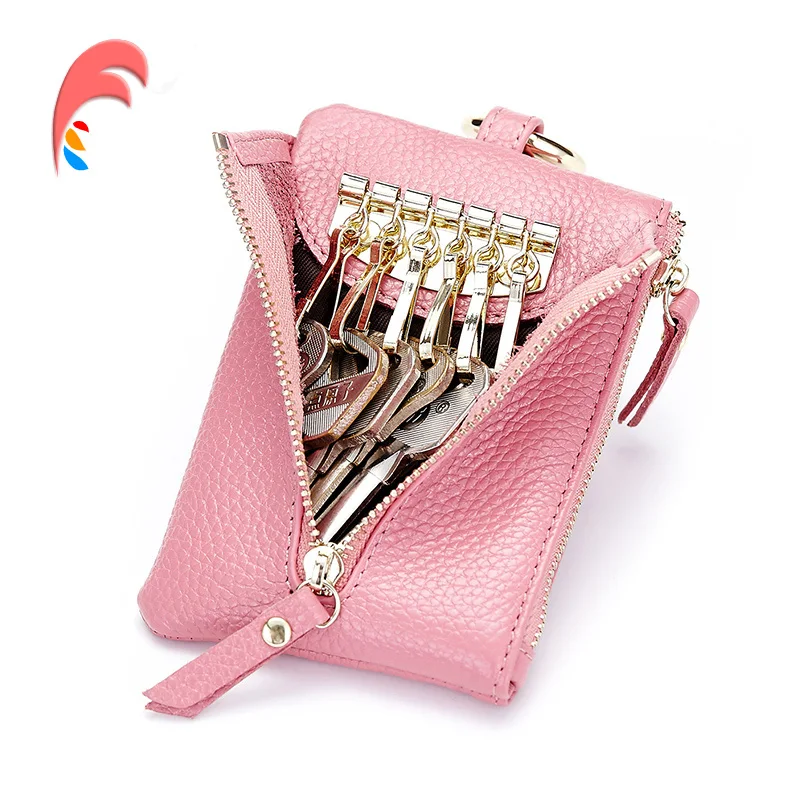 Women Key Holder Genuine Leather Car Key Wallets Housekeeper Keys Organizer Men Keychain Zipper