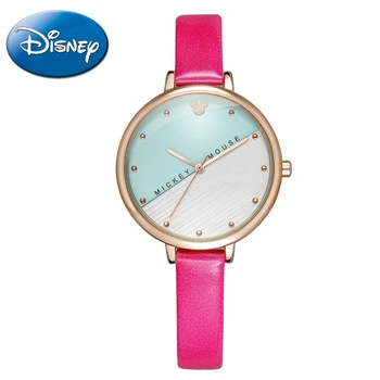 

Beautiful Disney Simple Fashion Casual Girls Wristwatch Mickey Mouse Colour Classic Leather Band Watch Hot Princess Women Clock