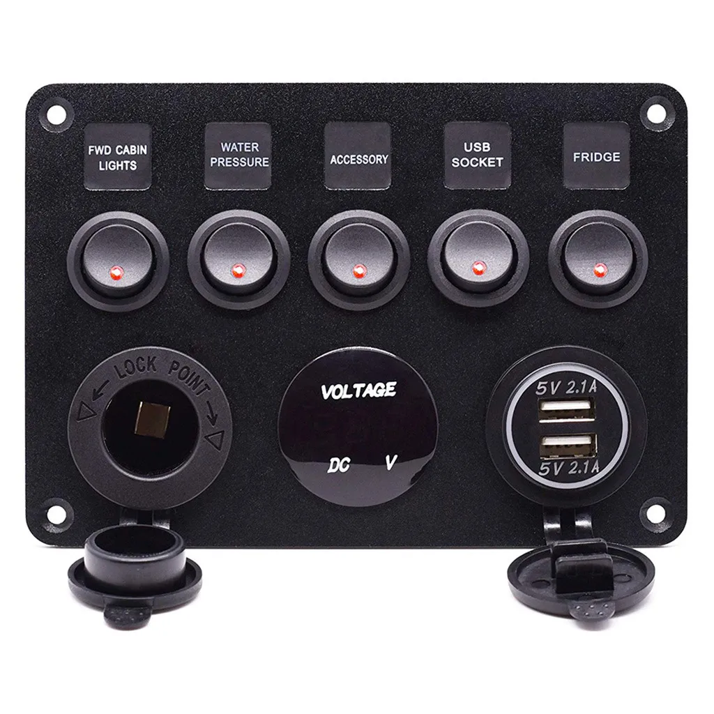 Двойной USB разъем зарядное устройство 2.1A+ светодиодный вольтметр+ 12 в разъем питания+ 5 банд многофункциональный переключатель для автомобиля грузовик RV ATV Лодка