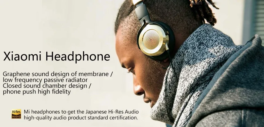 Оригинальная Складная головная повязка Xiaomi Mi HiFi наушники 50 мм графеновые мембранные стерео наушники с микрофоном золото+ черный