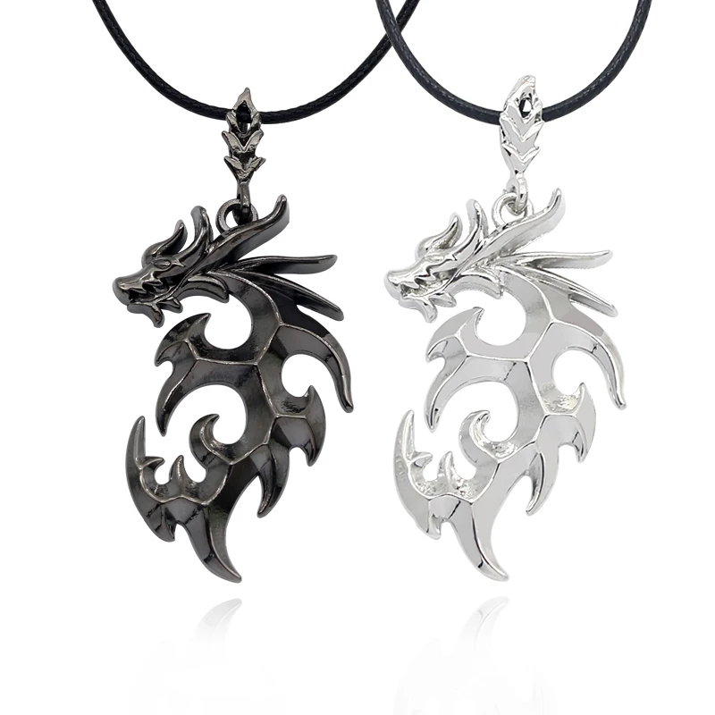 

2019 Punk Chinese Dragon Pendant Necklace Men Black Silver Flame Dragon Necklaces Animal Pendants Cool Man Jewelry Drop Shipping