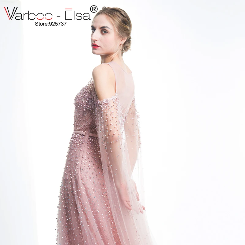 VARBOO_ELSA высокое качество Бисер халат longue Тюль Кристалл платье для выпускного вечера элегантные роскошные вечернее платье длиной до пола Длина вечернее платье