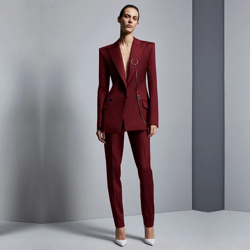Wine Red Jacket+Pants Women's Business Suits Office Uniform Designs ...