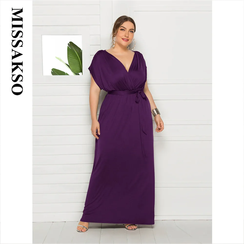 

Missakso Deep V Neck Spring Summer Short Sleeve Solid White A Line Female Maxi Dress Black Vestido Women Casual Plus Size Party
