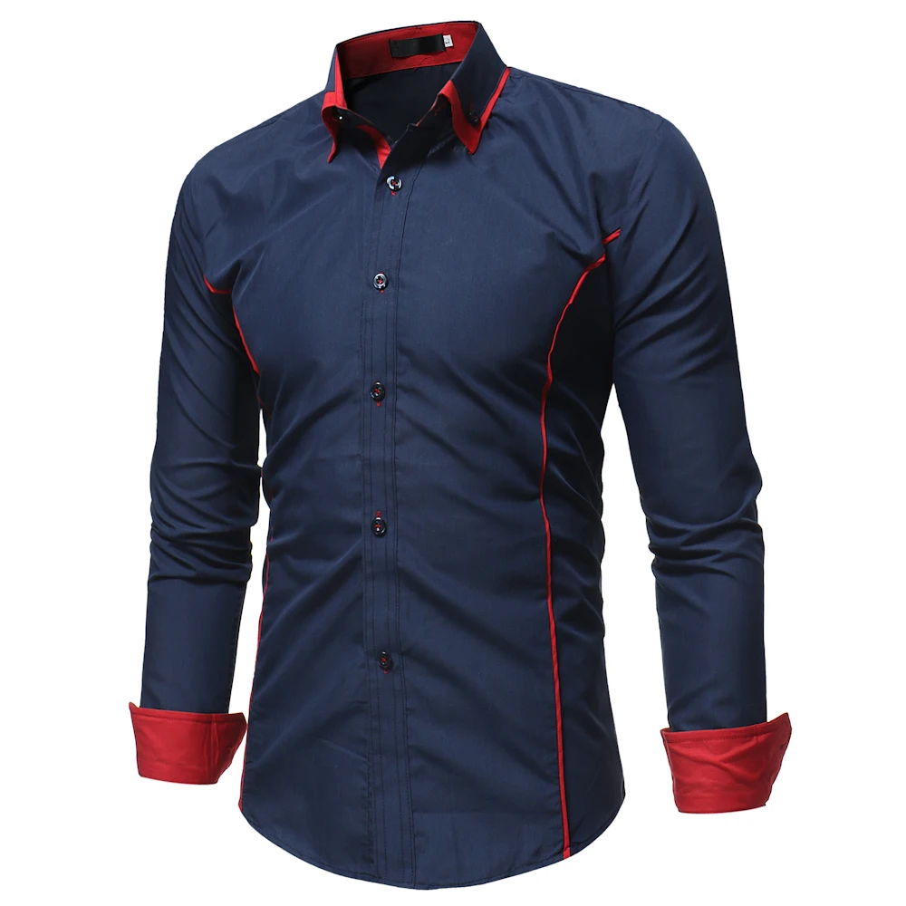 Модный бренд Camisa Masculina, рубашка с длинным рукавом, Мужская Корейская приталенная рубашка с двойным воротником, дизайнерская Повседневная рубашка размера плюс, Черная