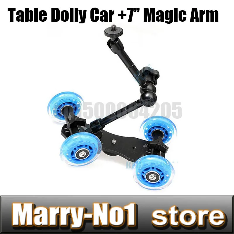 Mini Desktop Camera Ferroviarie Tabella Car Dolly Car + 7 "11'' Pollici Di Articolazione Del Braccio Magico Per Canon 5D 6D 00D 650D 700D D610 D600 D8