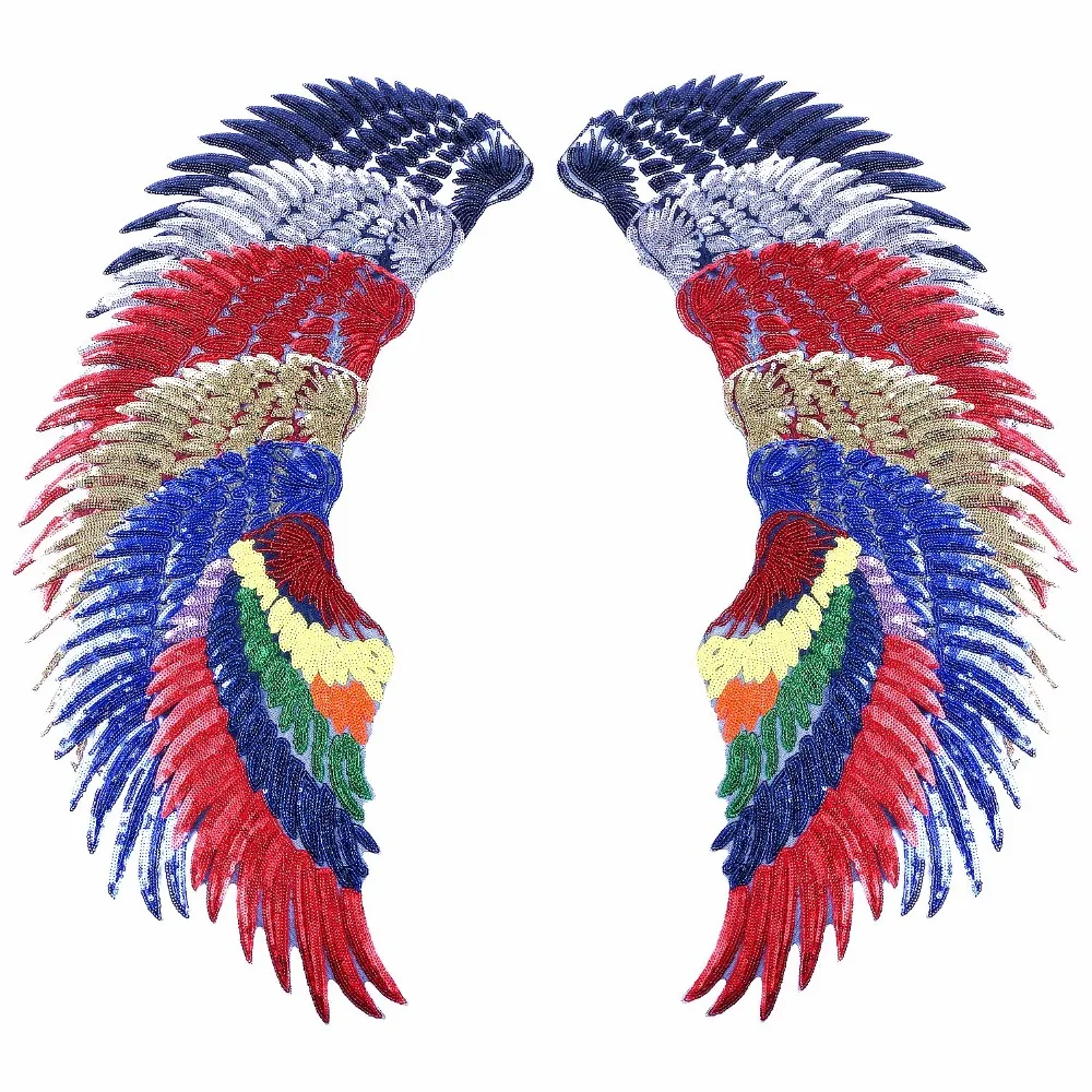 

1 pair New wing Embroidery lace applique paillette fabric sweater clothes patch sequined stickers t-shirt diy patches decoration