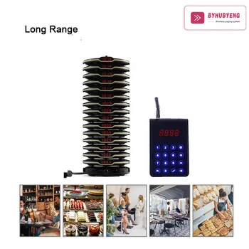 

BYHUBYENG Vibrating Coaster Pager Wireless Pager Calling System 15 Pcs Pagers +1 Keypad CE FCC FM Technology 3000m Cafe System