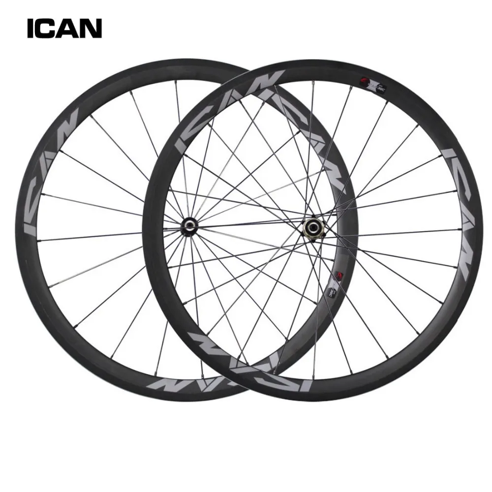 ICAN 700C carbon wheels 38mm clincher 23mm width road bike wheelset novat ec hubs with Sap im spokes basalt brake surface | Спорт и