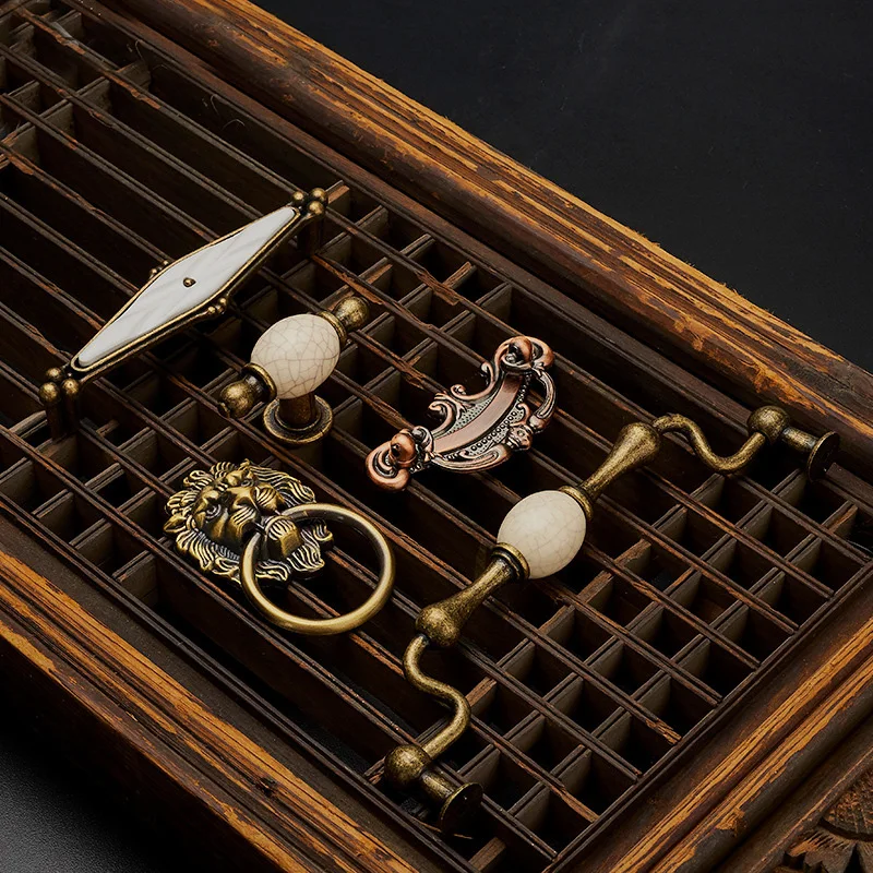 Antique Kitchen Furniture Cabinet Handle Zinc Alloy Ceramic Wardrobe Door Bedside Cabinet Pull Single Hole Drawer Locker Knob
