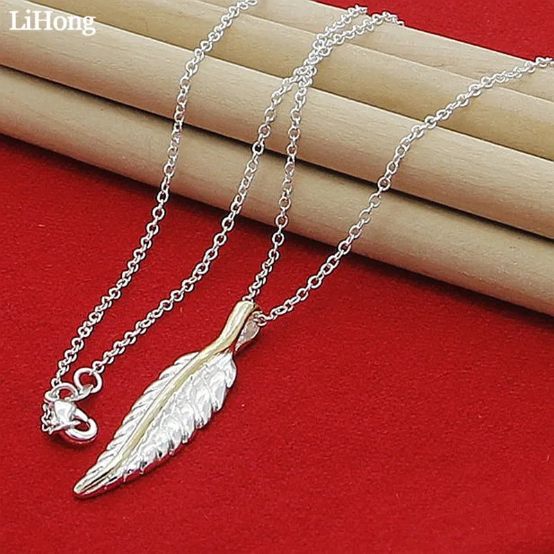 

High Quality 925 Sterling Silver Jewelry Feather Pendant Necklace Ladies Exquisite Fashion Jewelry Clavicle Chain Men Promotion