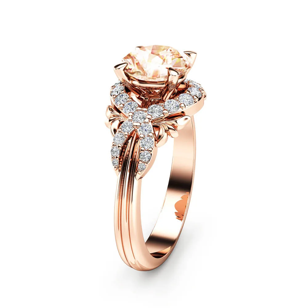 

Exquisite Round Champagne Zirconia Ladies Rings Fashion Rose Gold Color Princess Rings Women Party Jewelry Gifts Bague Femme