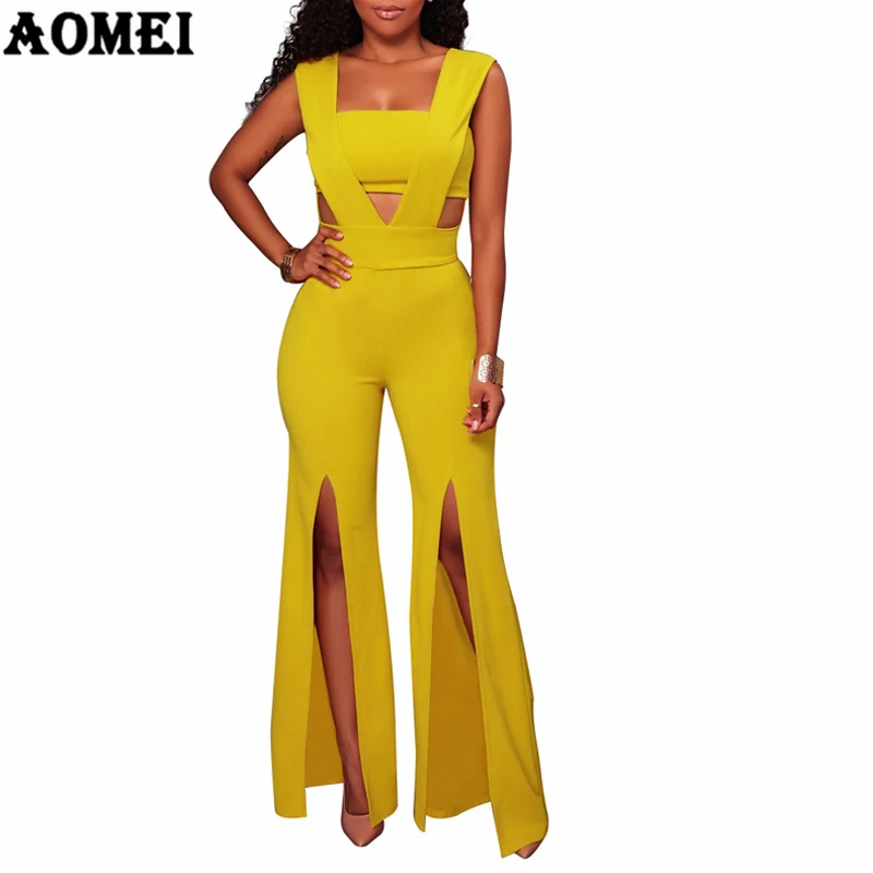 

Women Overalls Jumpsuit Sexy Hollow Out Split Pants Elegant Patchwork Sleeveless with Zipper Femme Office Wear Casual Clothing