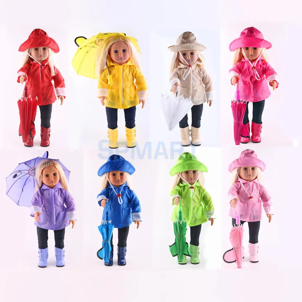 Raincoat Pants Boots Hat Umbrella Set Rain Suit Clothes for 18