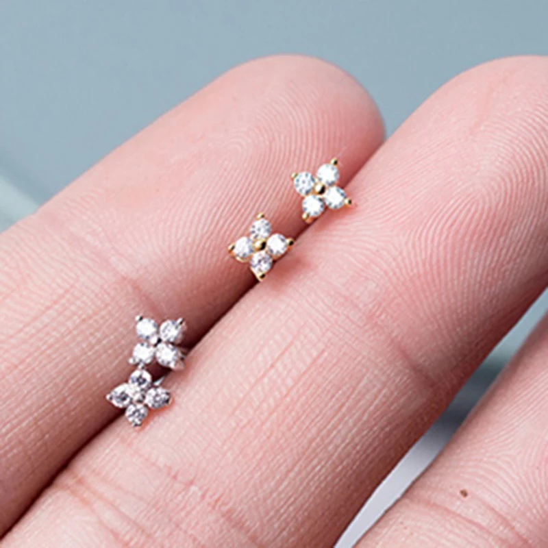 Cute Jewelry Delicate Girl Women Ear Stud Tiny CZ Flower Delicate 925 Sterling Silver Small cz stud minimalist flower earring