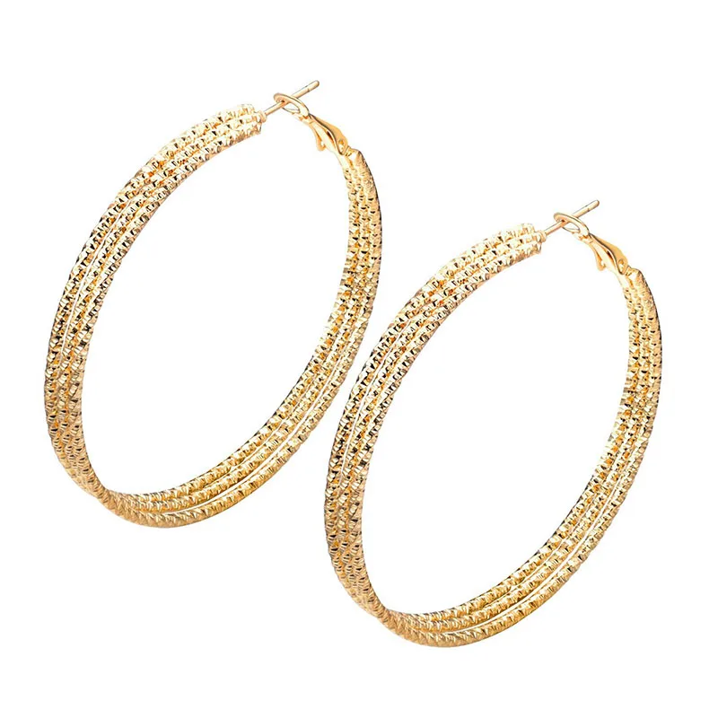 

MxGxFam Big 3 Circle Hoop Earrings ( 55 mm ) For Fashion Women Simple Style Gold Color Europe and America Fashion